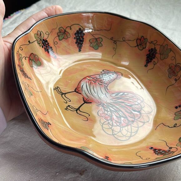 LANG redware Wine Country Susan Winget  Roster serving bowl. 2005 - Picture 3 of 8
